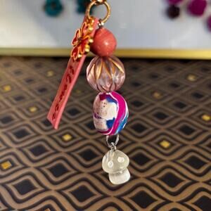 Handmade Beaded Keychain: Polymer Clay, Mushroom Charm